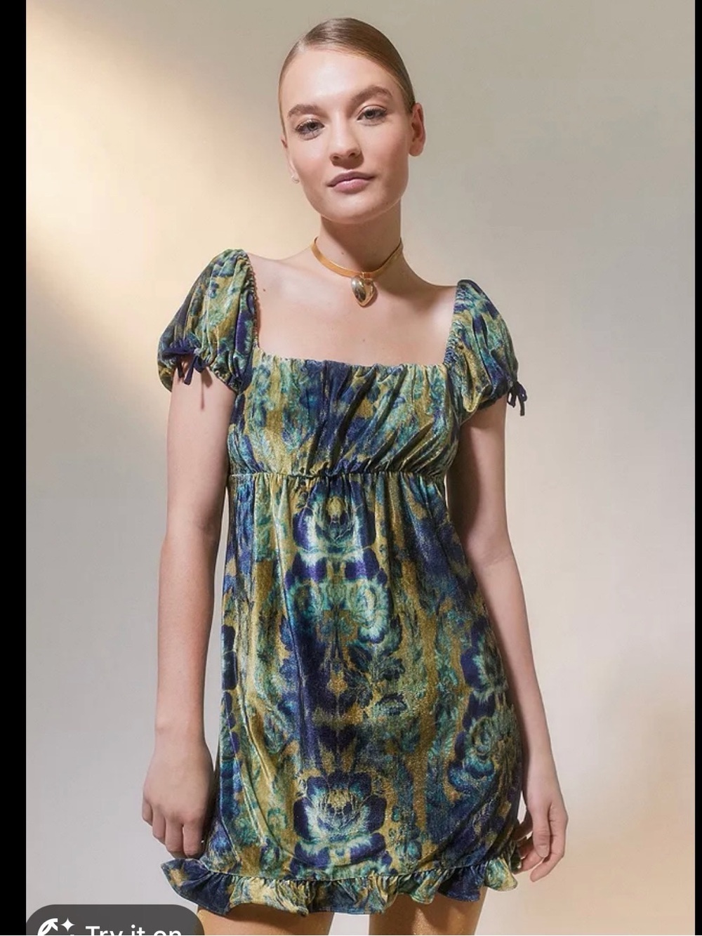 Urban Outfitters Blue and Green Velvet Floral Top